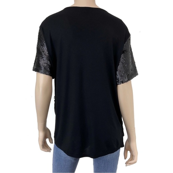 WORTHINGTON Black & Silver Sparkle Sequin Short Sleeve Festive Disco Blouse Sz L - Picture 16 of 16
